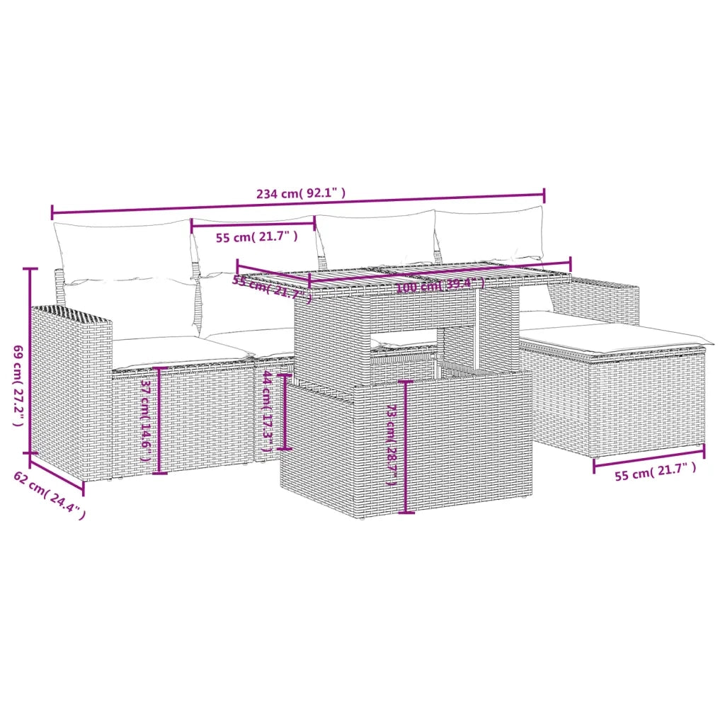 Set Divano da Giardino 6 pz con Cuscini Beige in Polyrattan 3271290