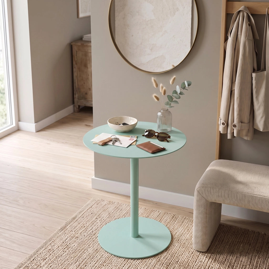 Tavolino Laterale da Divano Nastätten Metallo Piano Rotondo - Menta Verde [en.casa]