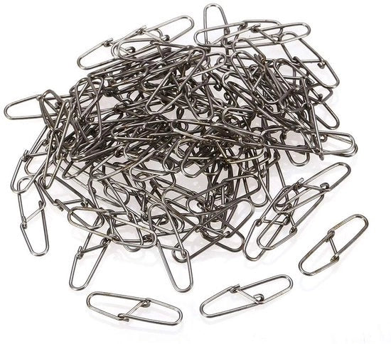 Clip di Potenza 100 pezzi - Acciaio Inossidabile - Duraturo - Doppio Slot - Lega di Alta Qualità Rame - Argento - Solido e Resistente ai Colpi - Clip per Pesce