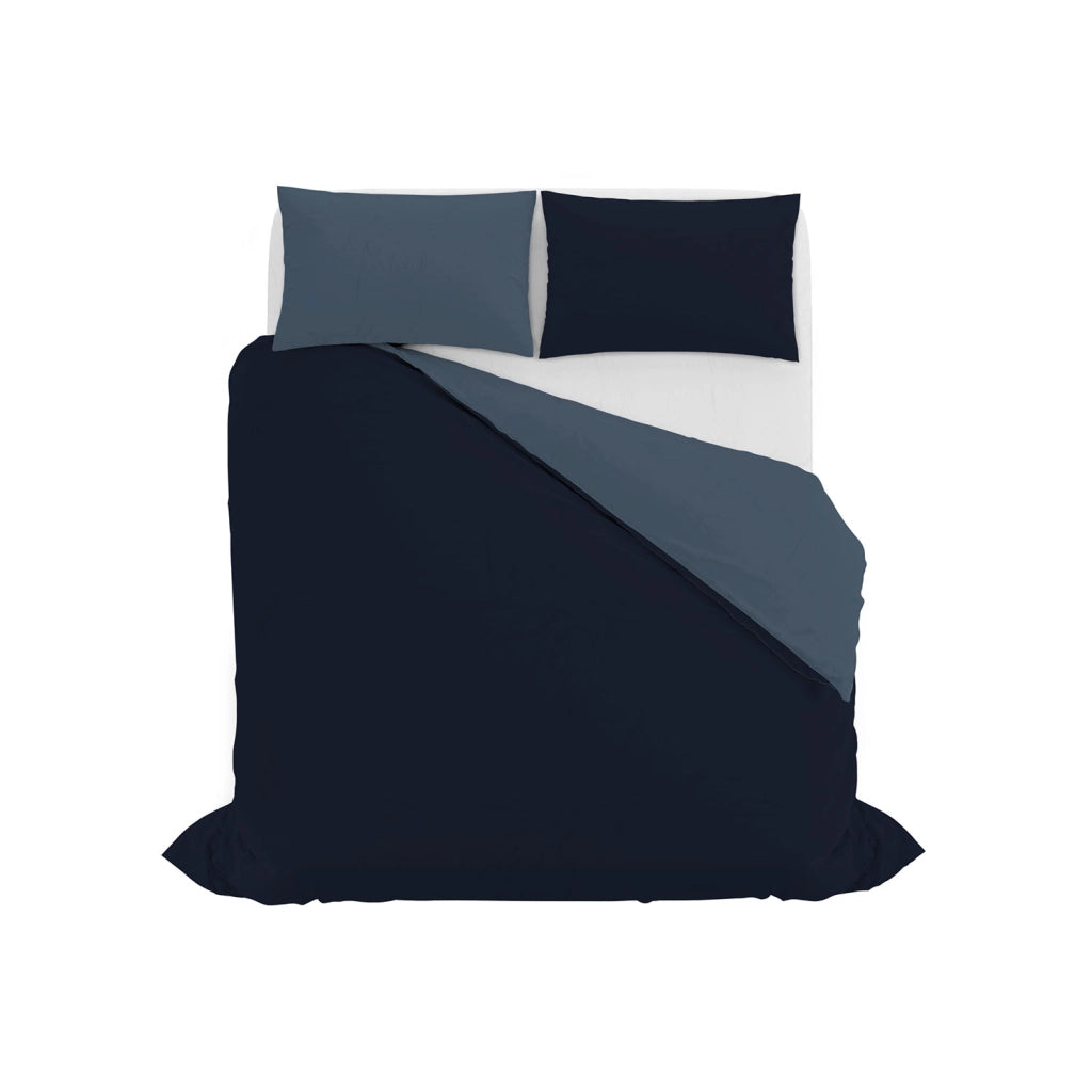 Copripiumino Singolo con Sacco e Federe in Tinta Unita Double Face Linea Zoe Blu Mare e Blu