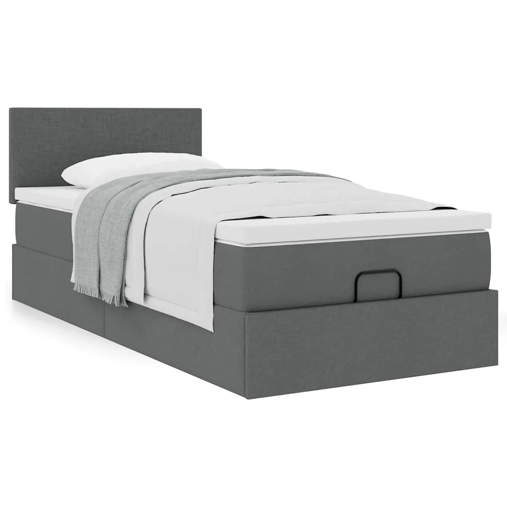 vidaXL Pouf Letto con Materasso Grigio Scuro 90x200 cm in Tessuto