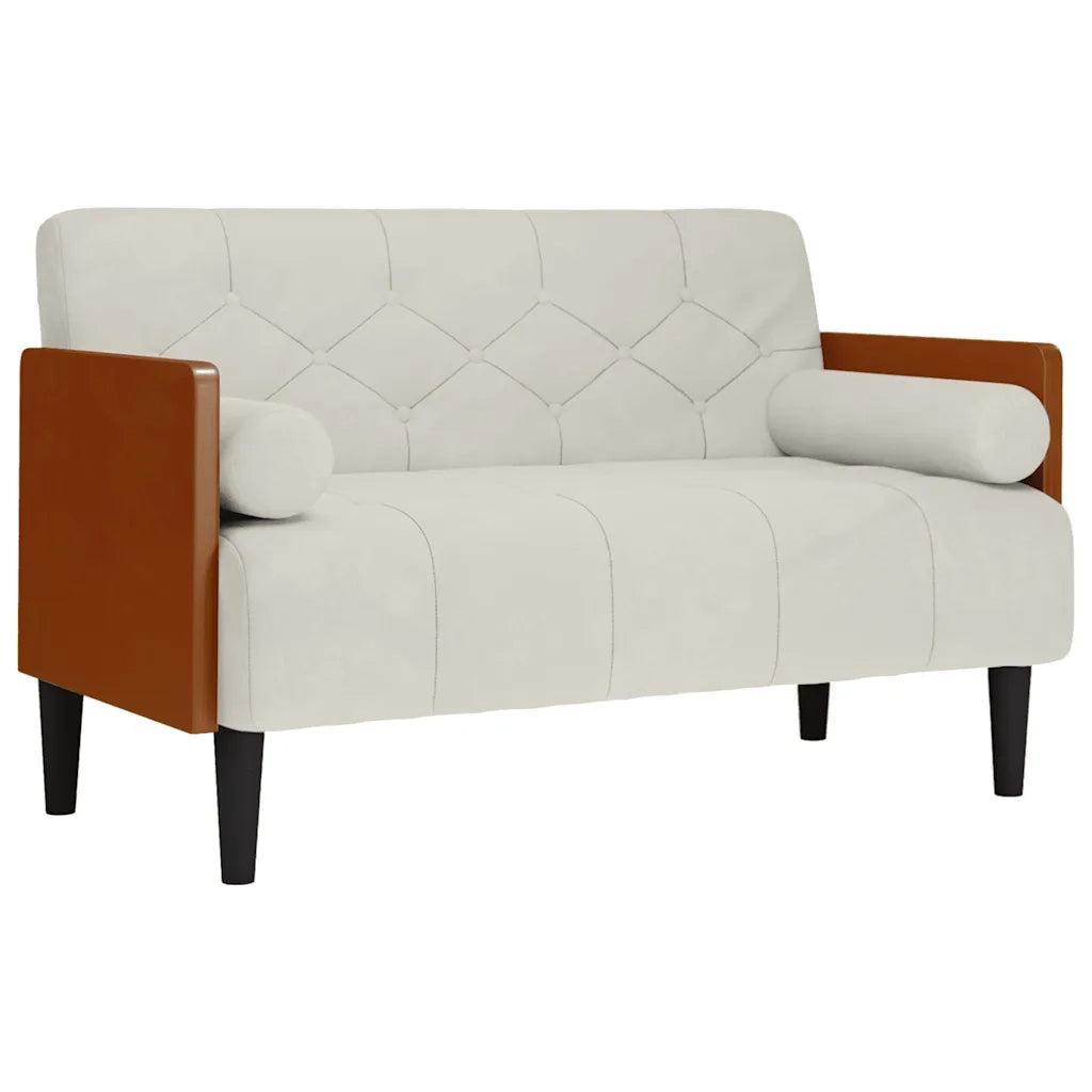 Divano Divanetto con Cuscini Bolster Crema 110 cm Velluto