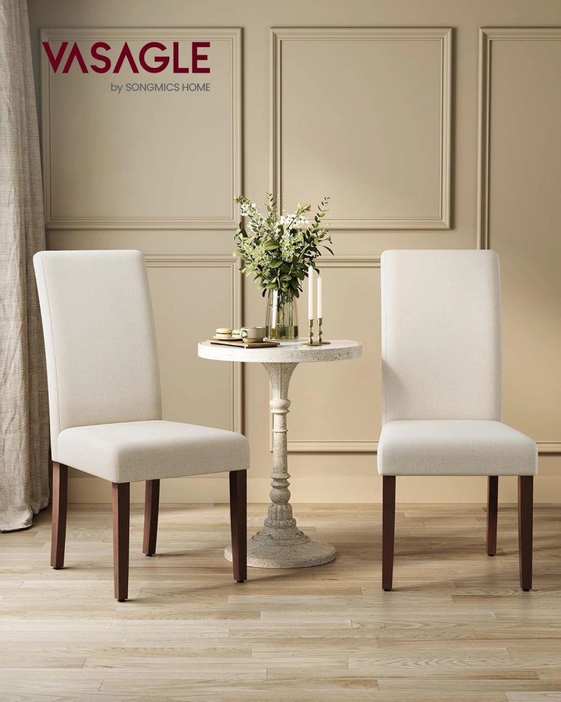 VASAGLE Sedie da Pranzo, Sedie Parsons da Cucina, Schienale Alto, per Sala da Pranzo, Set di 2, Seduta Imbottita Spessa, 58 x 48 x 100 cm, Bianco Crema KDC158W01