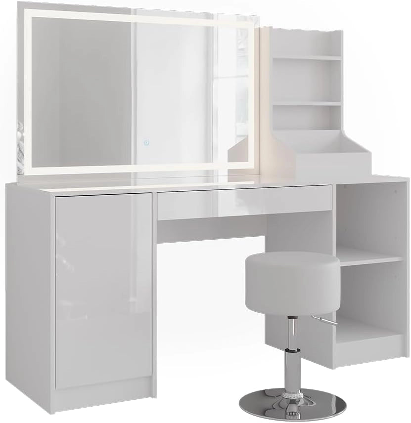 Tavolo da toeletta Sherry, Bianco/bianco lucido, 158.2 cm 4 parti