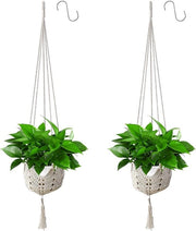 Bacini per piante appesi - corda di cotone macramé portabacche - contenitore per piante appeso - 2 pezzi - con 2 ganci appesi - supporto da parete per interni ed esterni - balcone giardino decorazione per la casa