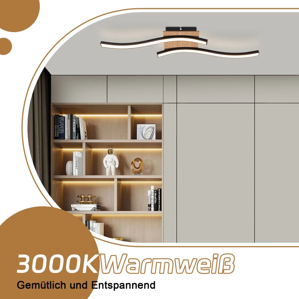 ZMH Lampada da soffitto plafoniera LED legno nero ondulato moderna bianco caldo per soggiorno