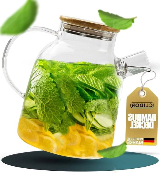 Karaf in vetro da 16 litri - coperchio in bambù - imbottigliatore a gocce zero - bottiglia dell'acqua con filtro - vetro robusto