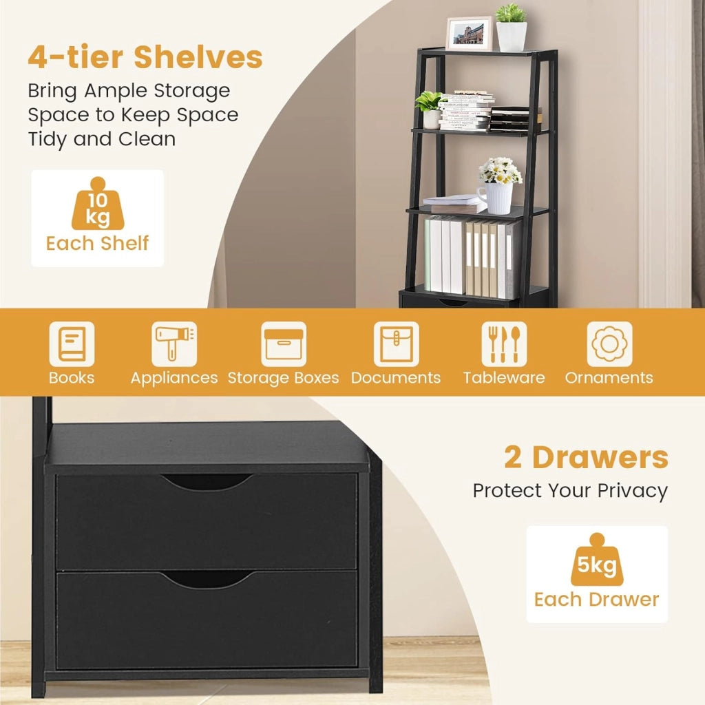 Scaffale a 3 Ripiani Stile Moderno, Libreria con Struttura con 2 Cassetti, Adatto per Soggiorno, Studio, Cucina, Camera da Letto e Ufficio, Nero, 52x40x133 cm