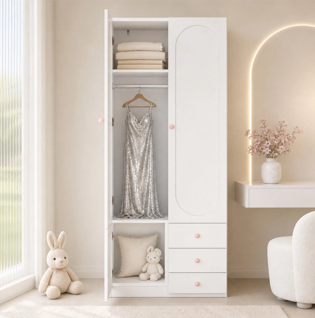 Armadio per cameretta 2 ante con 3 cassetti 80x50x200 cm bianco HAVRYA