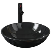 Lavabo da bagno diametro 42 cm con rubinetto e scarico a pulsante vetro temperato nero 02_0002855