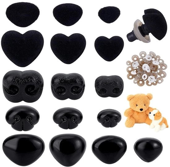 Set di Protezioni per Occhi in Plastica, Nero, 64 pezzi, Amigurumi, Animali in Plush, Dimensioni variabili da 9 mm a 21 mm, con Bottone