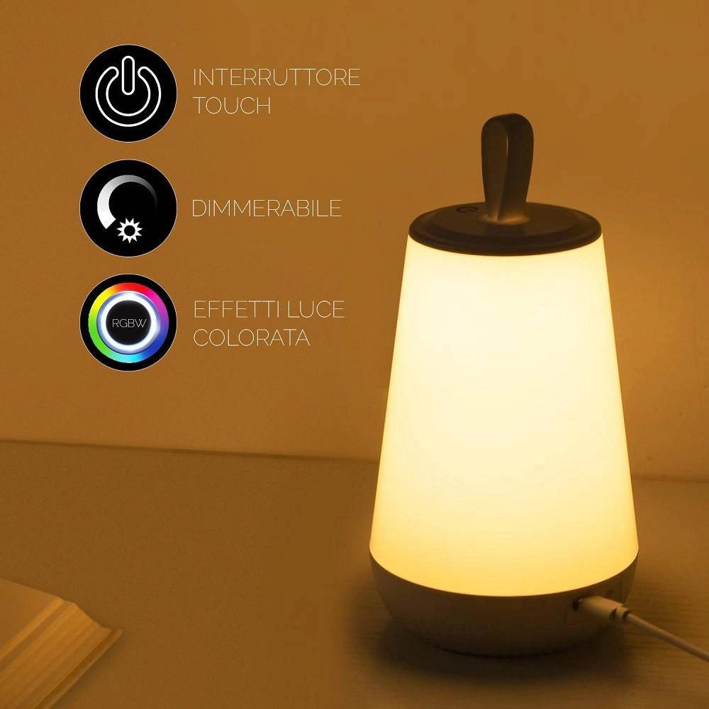 Trade Shop - Lampada Ricaricabile Portatile Led Rgb Bambini Relax Notturna Touch Dimmerabile 3w -