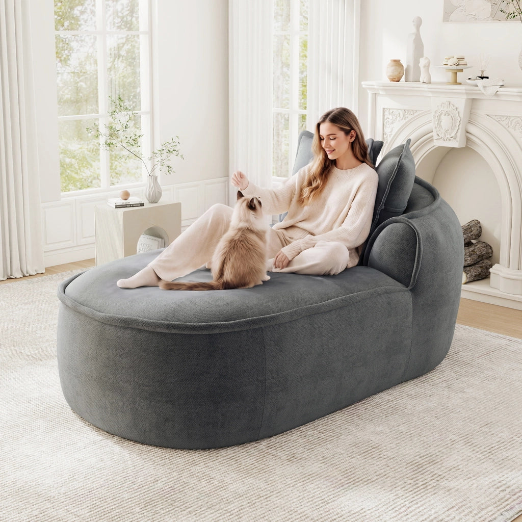 Chaise longue grigia in ciniglia 164 x 92 x 67 cm modulare trasformabile