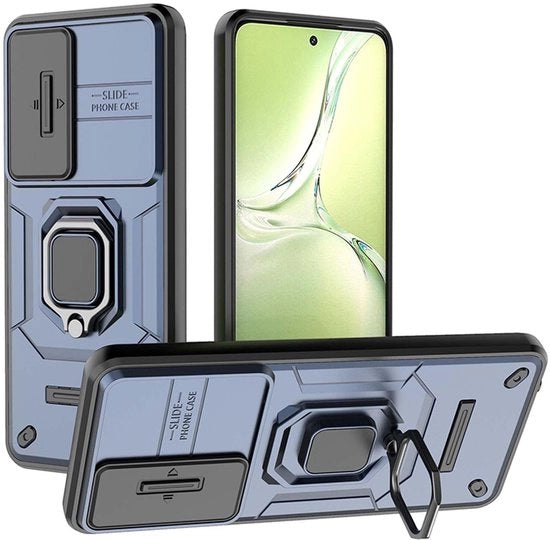 Coprioggetto Resistenze Shock - Per OPPO A80 5G - Doppia Protezione TPU/PC - Otre Porta - Supporto Pieghevole - Rotazione 360° - Copritelefono