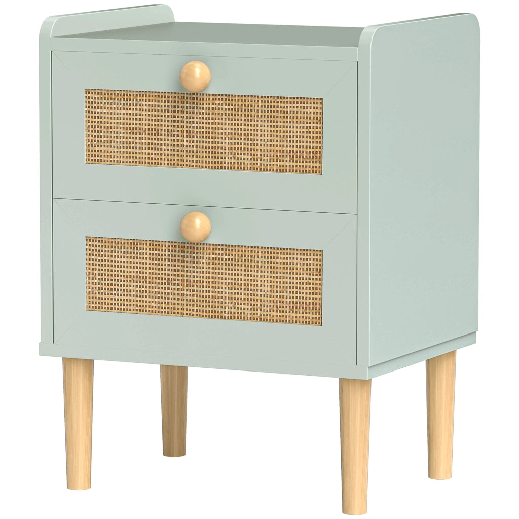 Comodino con 2 cassetti effetto rattan naturale ¨C Xylo ¨C legno verde oliva 39,8x30x52,5 cm