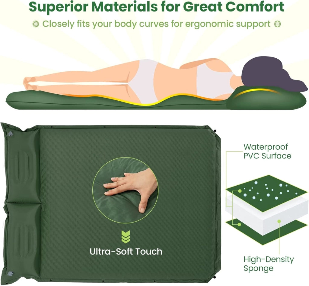 190 x 130 cm, materassino autogonfiabile per campeggio, materasso gonfiabile ad aria con cuscino, tappetino per dormire per 2 persone, impermeabile, materassino gonfiabile per escursioni