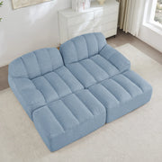 Divano modulare angolare 210x165x79 cm in fleece granulato blu; design senza struttura