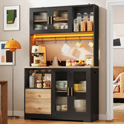 Credenza cucina alta 110x40x178 cm con LED RGB; prese USB; vetri temperati; nero