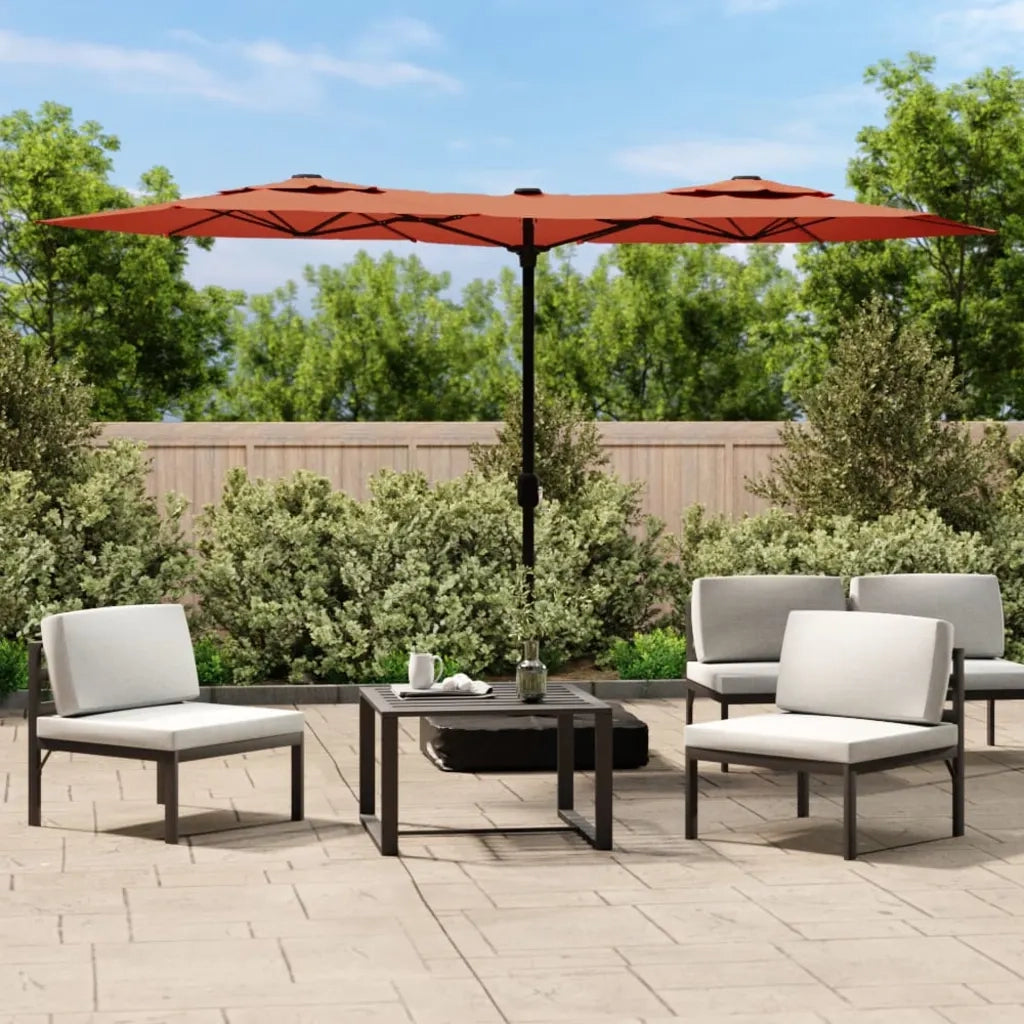 Ombrellone a Doppia Testa con LED Terracotta 316x145 cm 362974