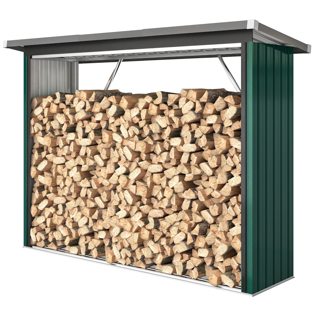 Ripostiglio Legna da Ardere Coperto ¨C zephmum ¨C Verde Acciaio Galvanizzato 213x66.5x150cm