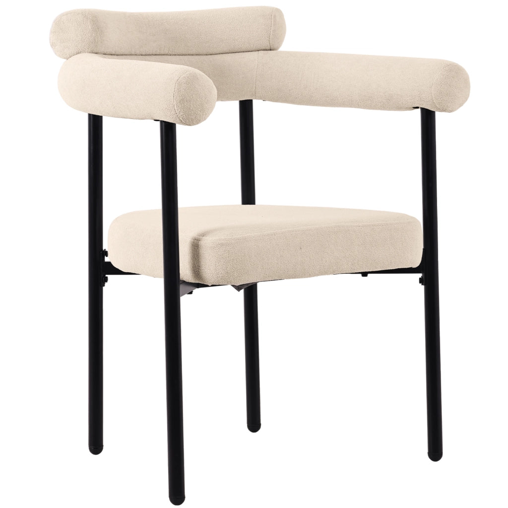 Sedia da pranzo beige imbottita in tessuto scamosciato