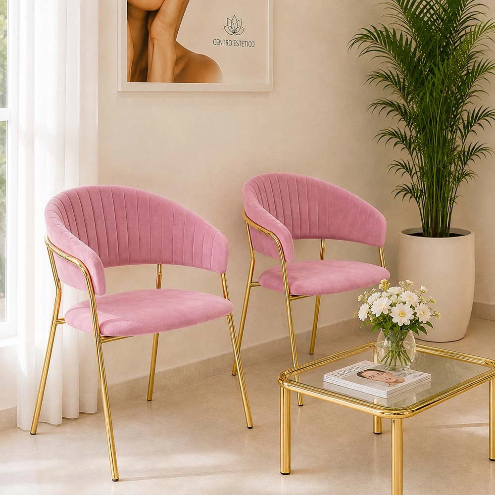Sedie da sala da pranzo set da 2 Aurelia con schienale in velluto rosa