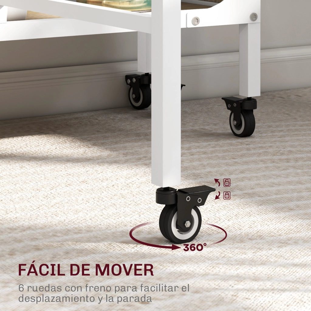 Tavolo Pieghevole con Ruote e Ripiano ¨C Zephmum ¨C 130x80x74 cm Legno Naturale