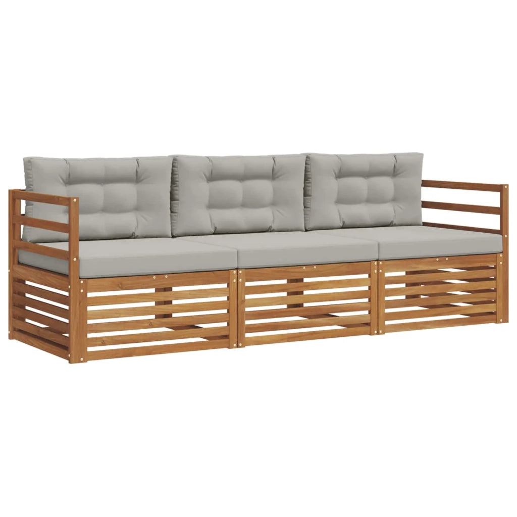 Set di divani da esterno 3 pcs Grigio Naturale e Chiaro