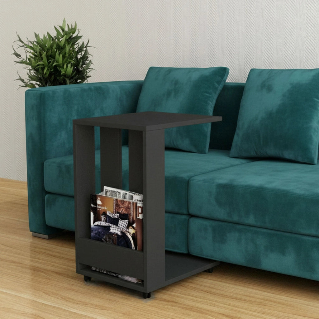 Tavolino da salotto Kyant, Tavolo basso da caffè, Portariviste per divano, Ripiano da soggiorno, 37x45h60 cm, Antracite