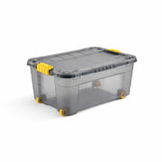 BOX CONTENITORE 40L CON COPERCHIO E RUOTE 59X39X27,4 CM GRAFITE TRASPARENTE/AMBRA – SCATOLA PORTAOGGETTI SALVASPAZIO CON ROTELLE PER CASA E RIPOSTIGLIO