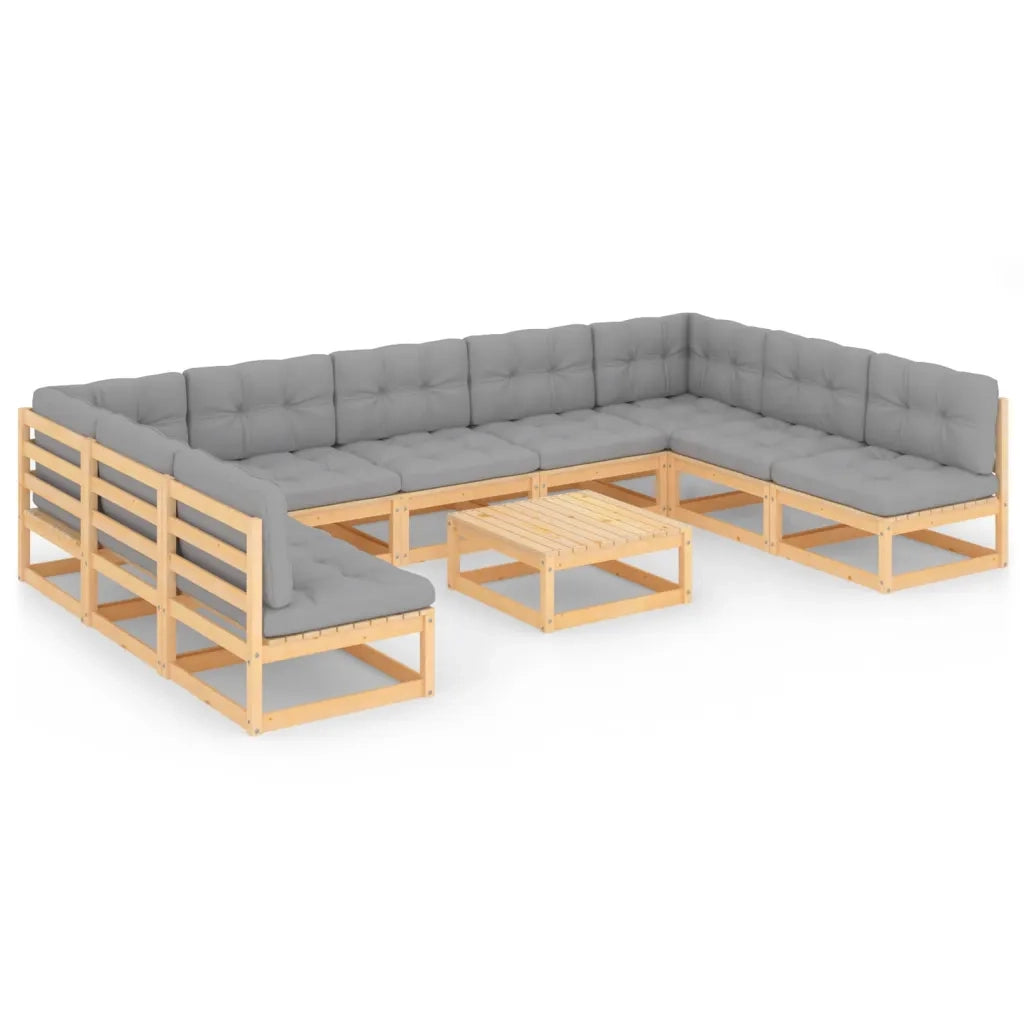 Set Salotto Giardino 10pz Cuscini Antracite Legno Massello Pino 3077199