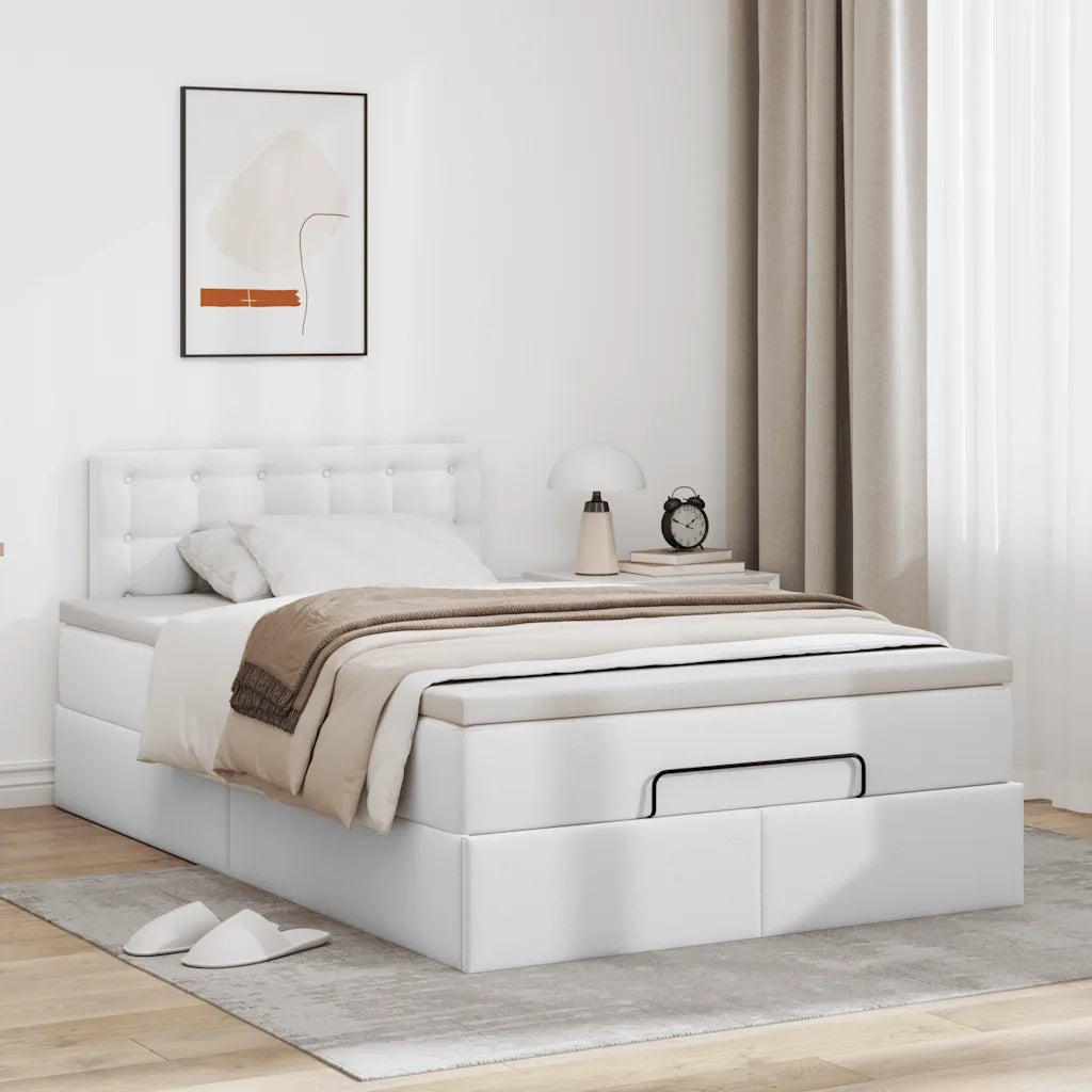 Struttura Letto Pouf con Materasso Bianco 120x190 cm Similpelle 3311294
