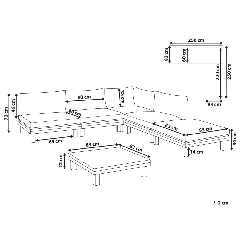 Set di divani angolari modulari da giardino Cuscini in poliestere grigio Struttura in legno di acacia certificata con tavolino da caffè