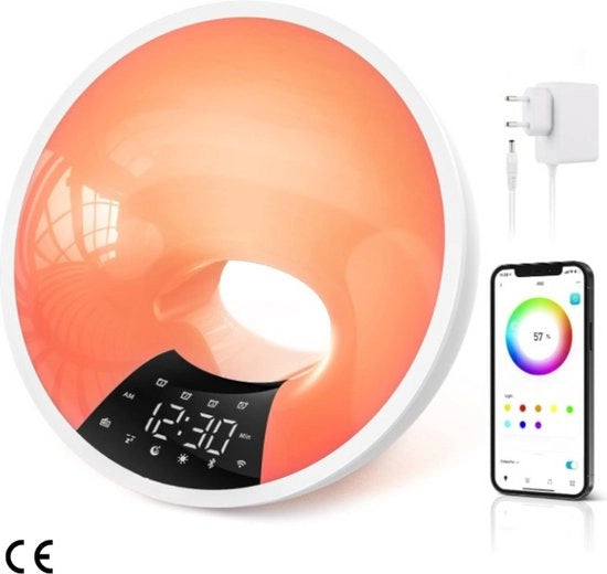 Alarme da Destra - Simulatore di Alba con Bluetooth, 4 Funzioni di Alarme, 16 Milioni di Colori di Luce Notturna, 7 Tonfi Naturali, Regolazione di Brillantezza, Connessione USB, Radio - Bianco