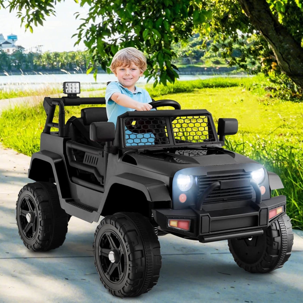 12V Auto per Bambini con Telecomando, Macchina Elettrica con Fari Luminosi, Musica, Porta USB e Aux, Velocità 2,5-4,5 km/h, Regalo per Bambini 3-7 Anni (Nero)
