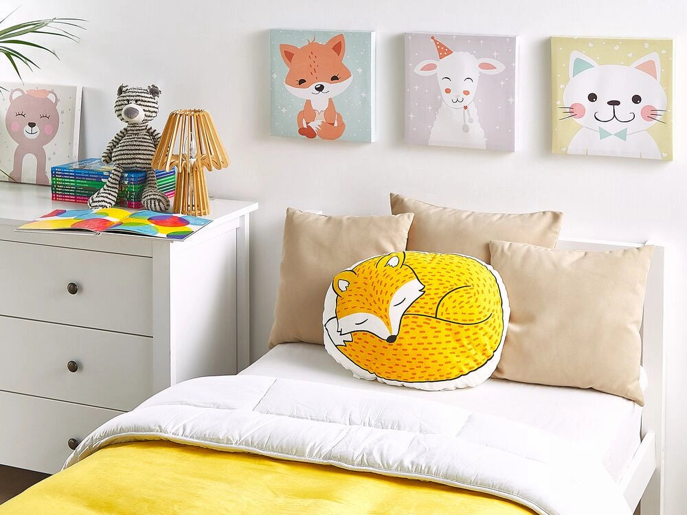 Cuscino per bambini Cuscino a forma di volpe in tessuto giallo con imbottitura morbida per bambini