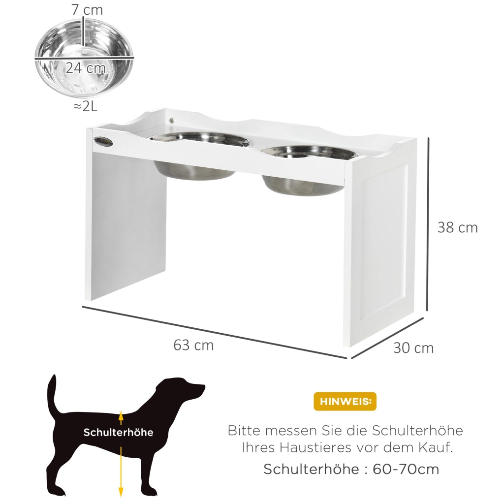 Stazione alimentare per cani con 2 ciotole ¨C zephmum ¨C bianco, acciaio inox, 63x30x24 cm