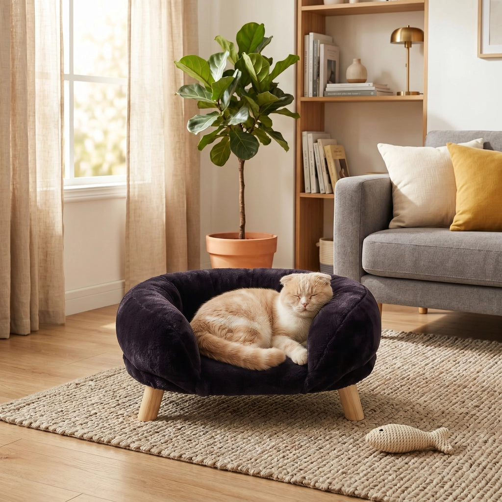 Tiragraffi per gatti con supporto ergonomico antiscivolo e bordo rialzato in poliestere marrone 50 × 40 × 12,5 cm