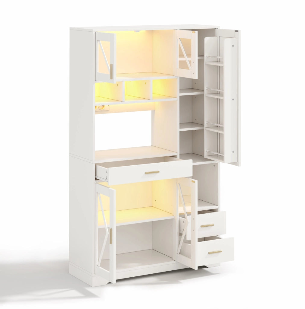 Credenza buffet con LED controllabile da APP; prese USB e AC; 105x40x185 cm; bianco