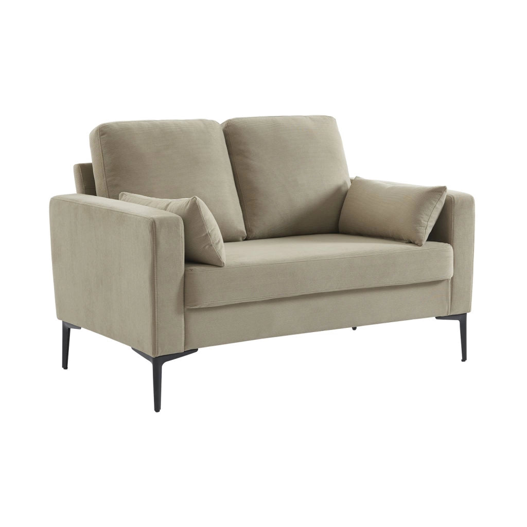 Divano in velluto a coste con gambe in metallo, 2 posti, beige grigio