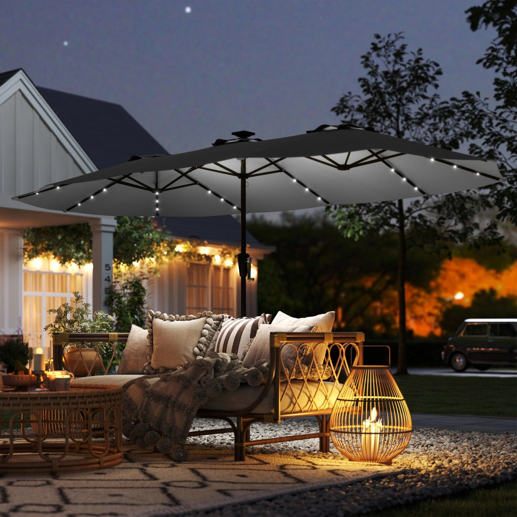Ombrellone da Giardino 4x2 m ¨C zephmum ¨C Grigio Scuro UPF50+ 12 Stecche con 36 Luci LED