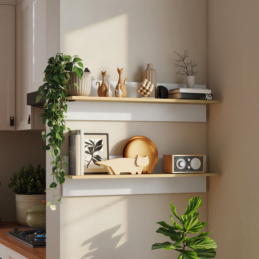 Set 2 Mensole da Parete 80x16,5x20 cm in Legno Bianco e color Legno