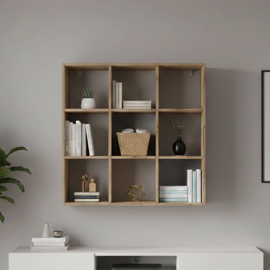 Libreria Acquaro, Mobile con ripiani, Biblioteca da ufficio, 100% Made in Italy, Rovere, cm 90x25h90
