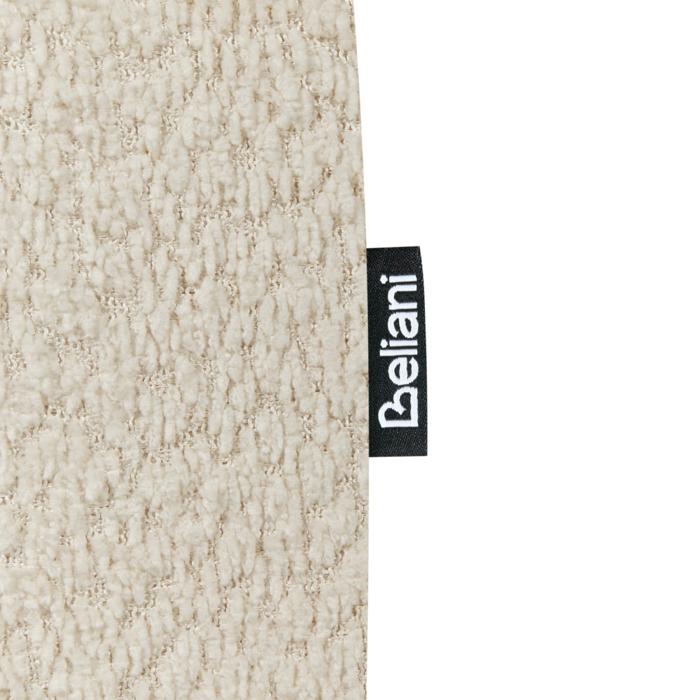Set di 2 sedie da pranzo marrone chiaro e bianco sporco con struttura in legno di gomma e seduta bouclé, design retrò senza braccioli