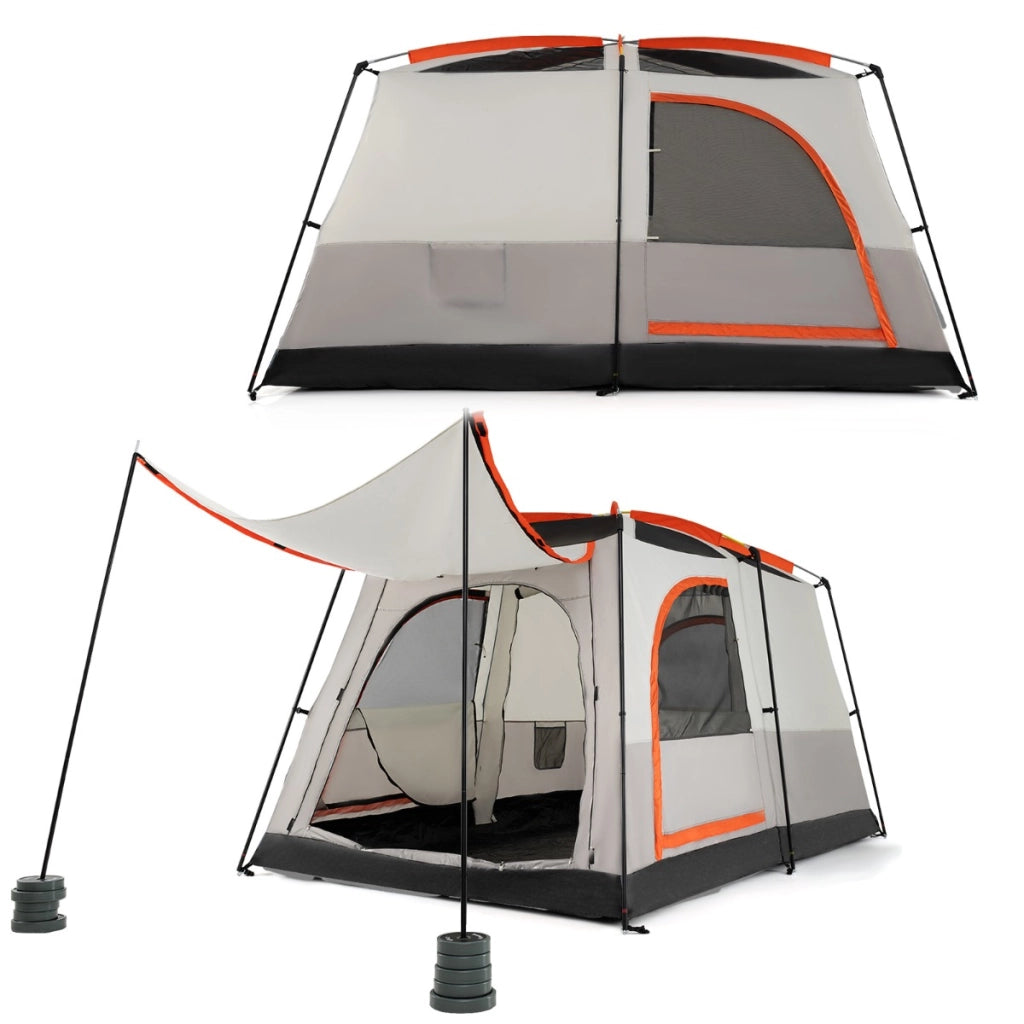 Tenda da campeggio a 6 posti con divisorio telo antipioggia borsa-Tenda a doppio strato impermeabile 323x211x189cm Grigio