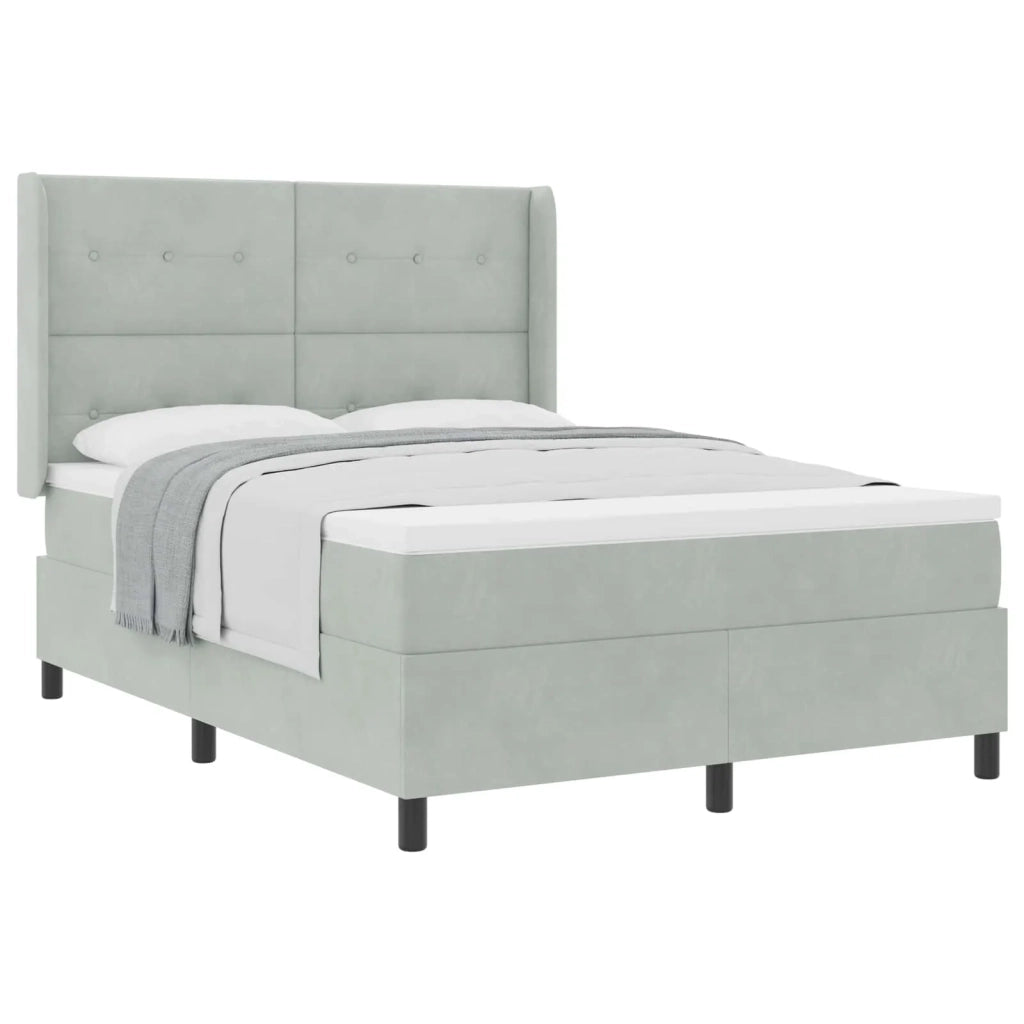 Letto a molle con testiera Grigio chiaro 160 x 200 cm Velluto