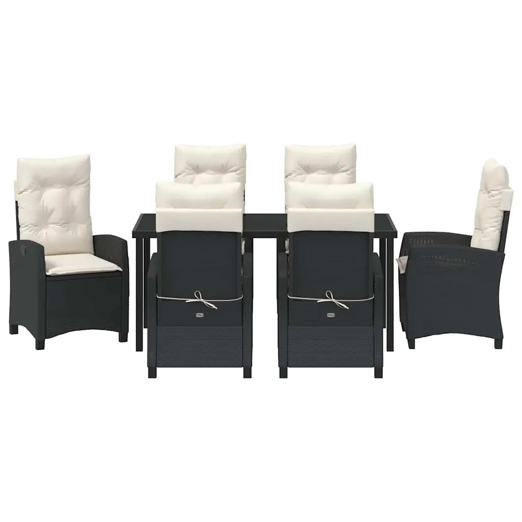 Set da Pranzo per Giardino con cuscino 7 pcs Nero polyrattan 3380369