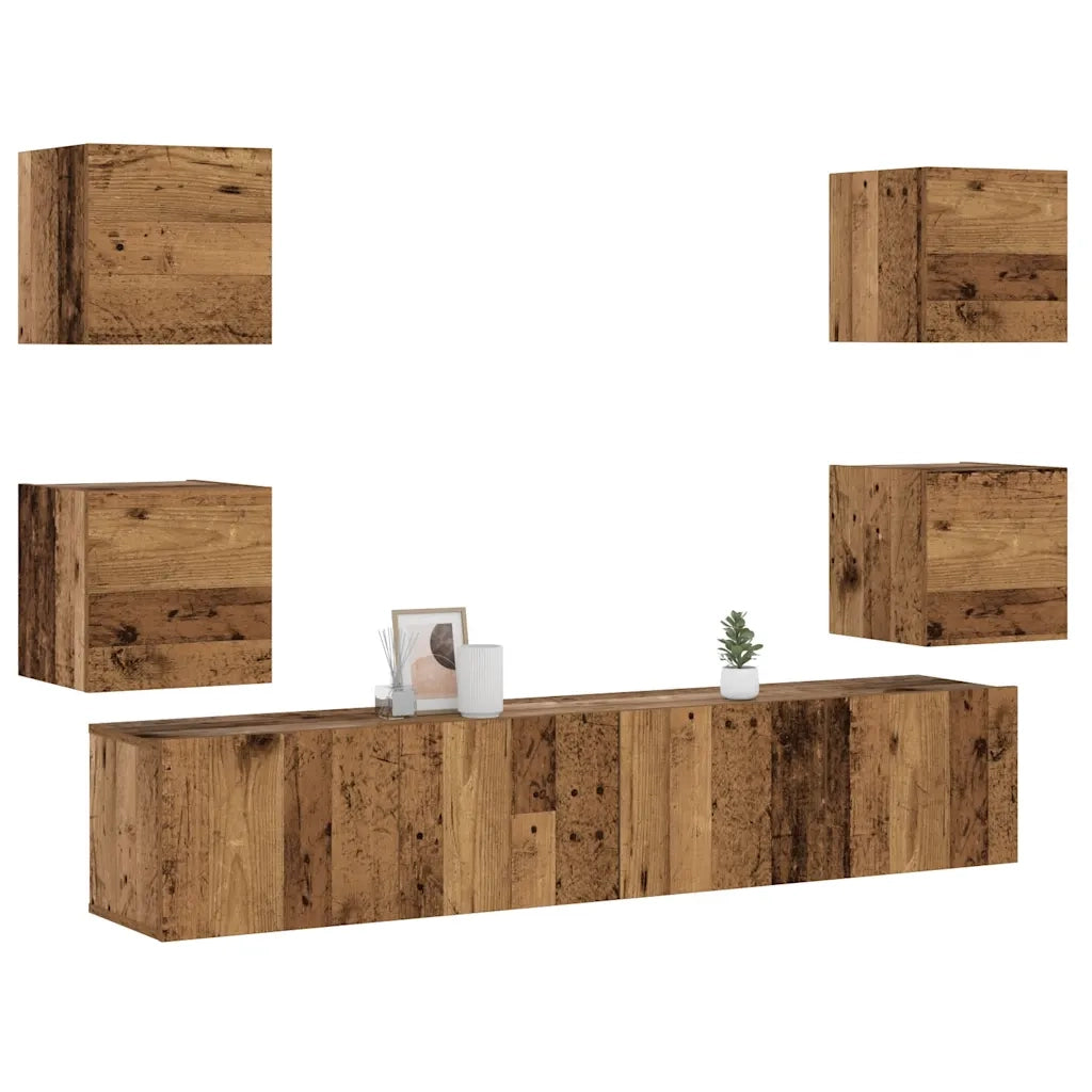 Mobili TV a Parete 6 pz Legno Vecchio Legno Multistrato 3328967