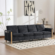Divano modulare a U a 4 posti con 2 pouf contenitore; in chenille nero; 261 x 77 x 86 cm