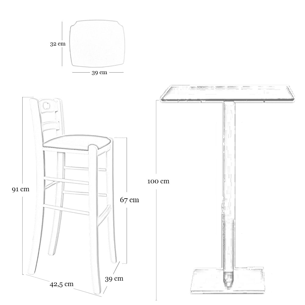 Sgabello legno noce scuro con foro nello schienale h66 seduta ecopelle blu